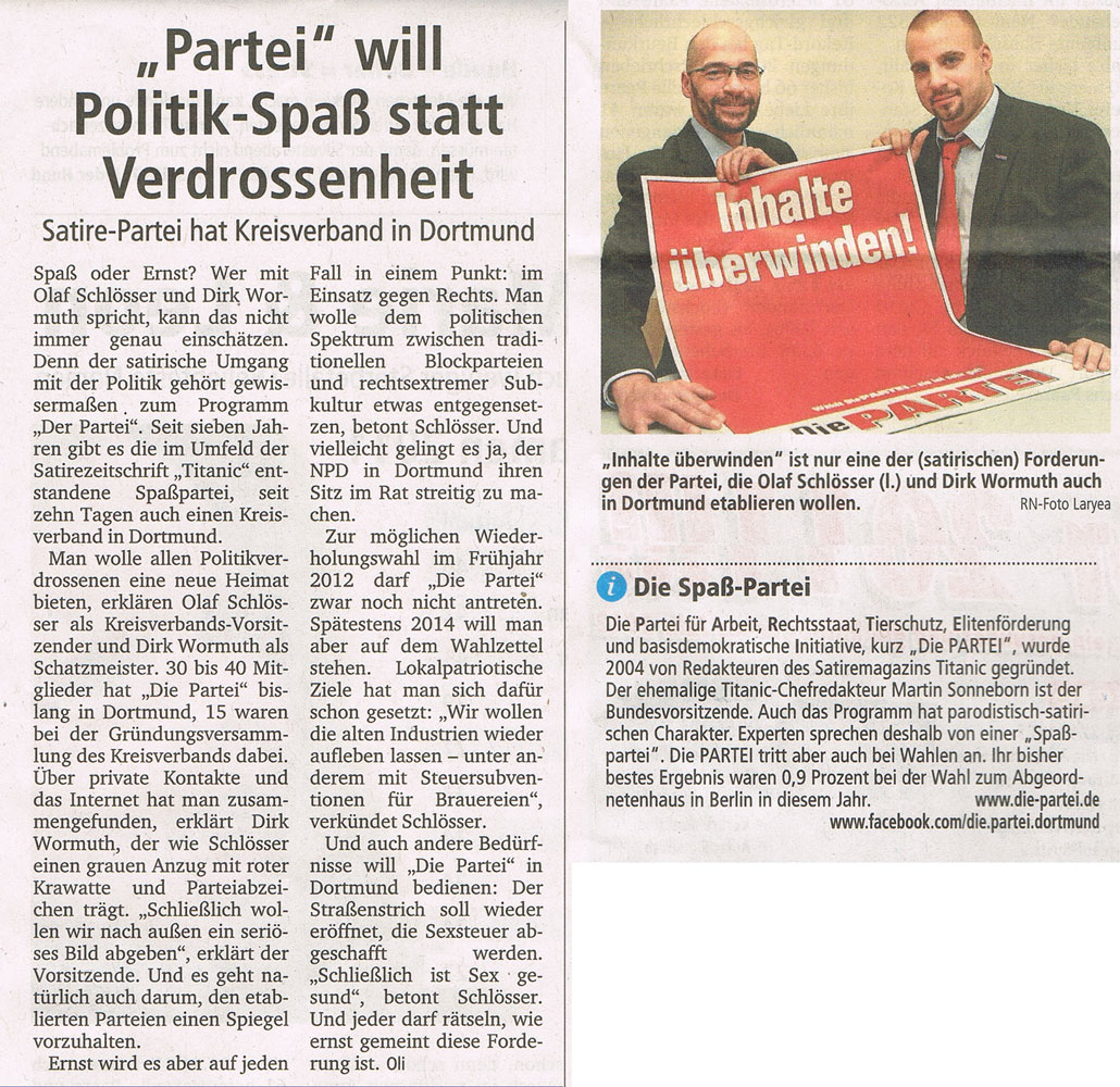 Die PARTEI Dortmund in den Ruhrnachrichten